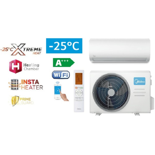 MSAGBU-09HRFN8-QRD1GW(GA) / MOX201-09HFN8-QRD6GW Midea SIENINIS SPLIT TIPO ŠILUMOS SIURBLYS ORAS-ORAS XTREME HEAT