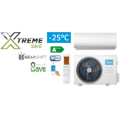 MSAGCU-18HRFNX- QRD0GW / MOX301-18HFN8- QRD0GW Midea SIENINIS SPLIT TIPO ŠILUMOS SIURBLYS ORAS-ORAS XTREME SAVE